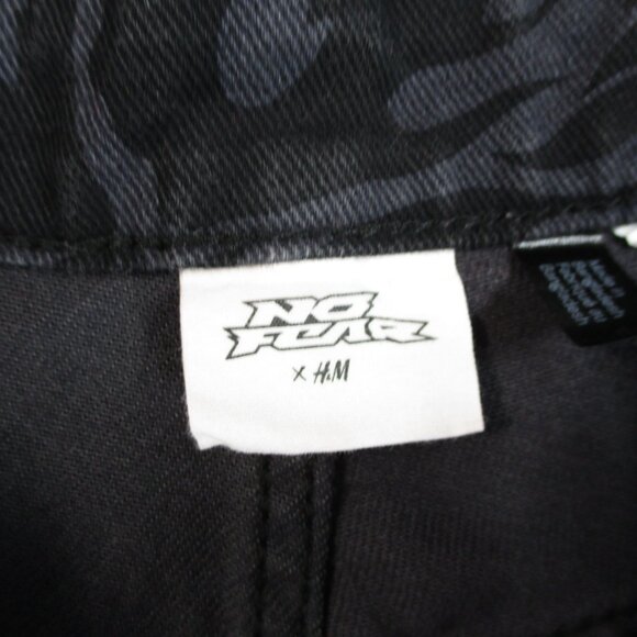 H&M No Fear Pants Womens 8 Black Wide Leg Loose Fit Twill All Over Print 29 x 31 - Picture 3 of 16